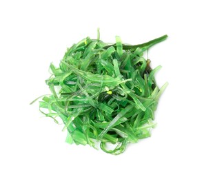 Tasty seaweed salad isolated on white, top view