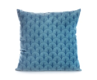 Photo of Soft decorative pillow on white background