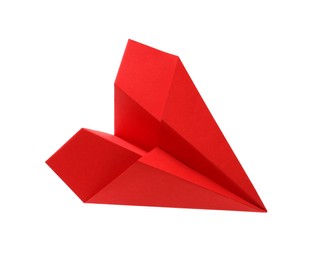 Handmade red paper plane isolated on white