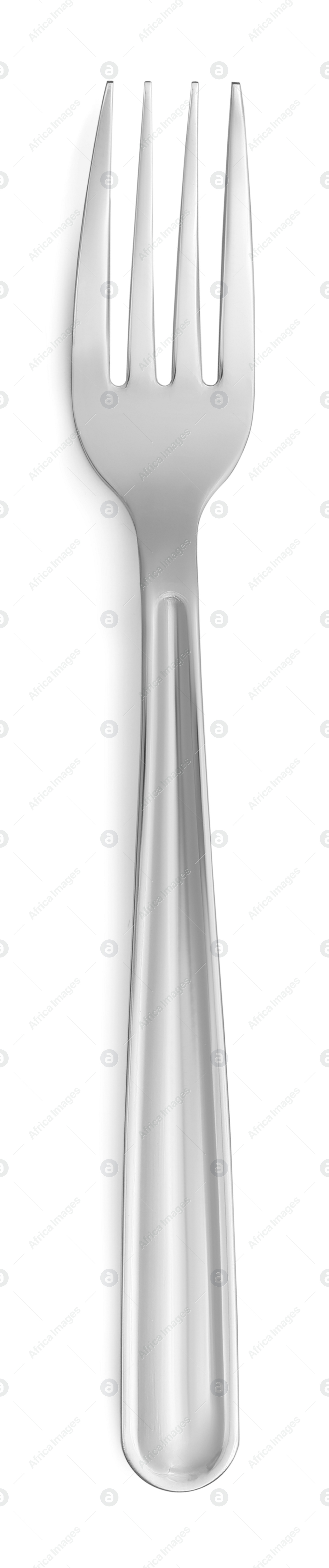 Photo of One new shiny fork isolated on white, top view