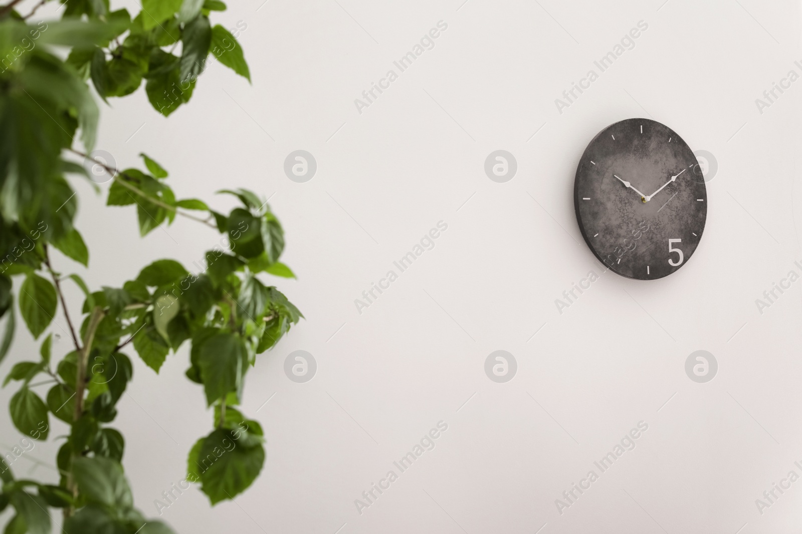 Photo of Analog clock hanging on wall. Time of day