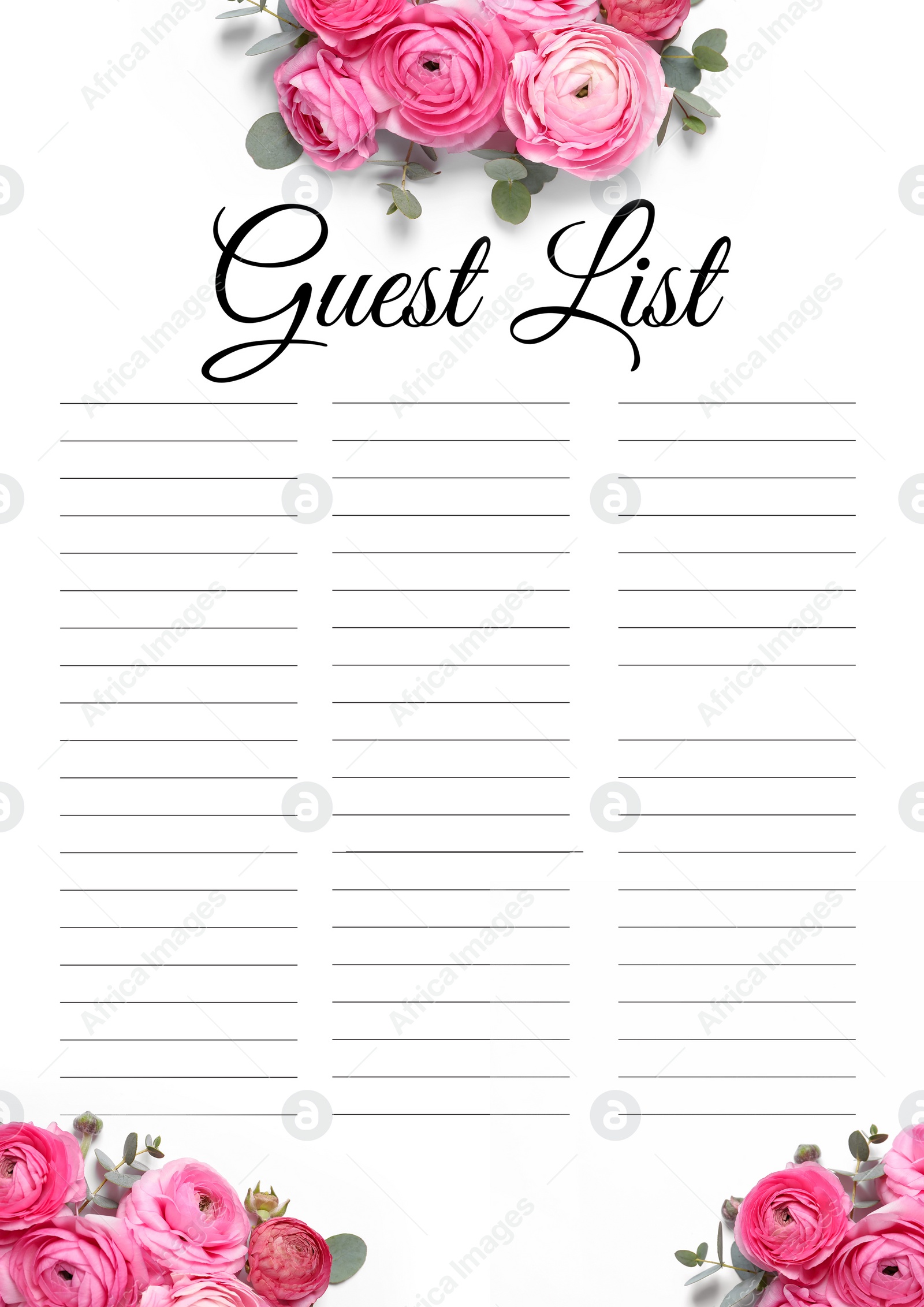 Image of Guest list design with beautiful flowers and empty lines