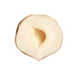 Photo of Half of tasty hazelnut isolated on white
