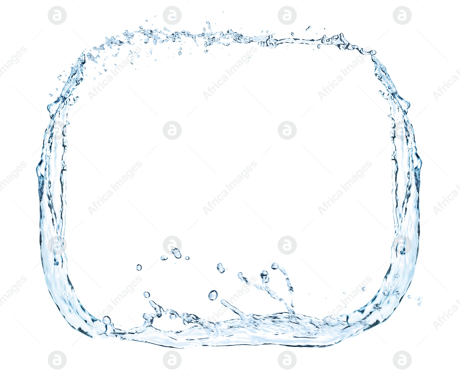 Image of Frame made of water splashes on white background, space for text