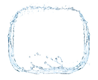 Image of Frame made of water splashes on white background, space for text