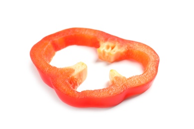 Photo of Slice of ripe red bell pepper on white background