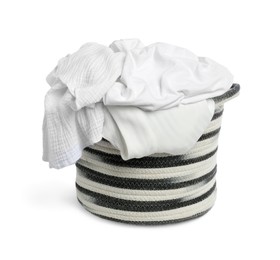 Photo of Laundry basket with clothes isolated on white