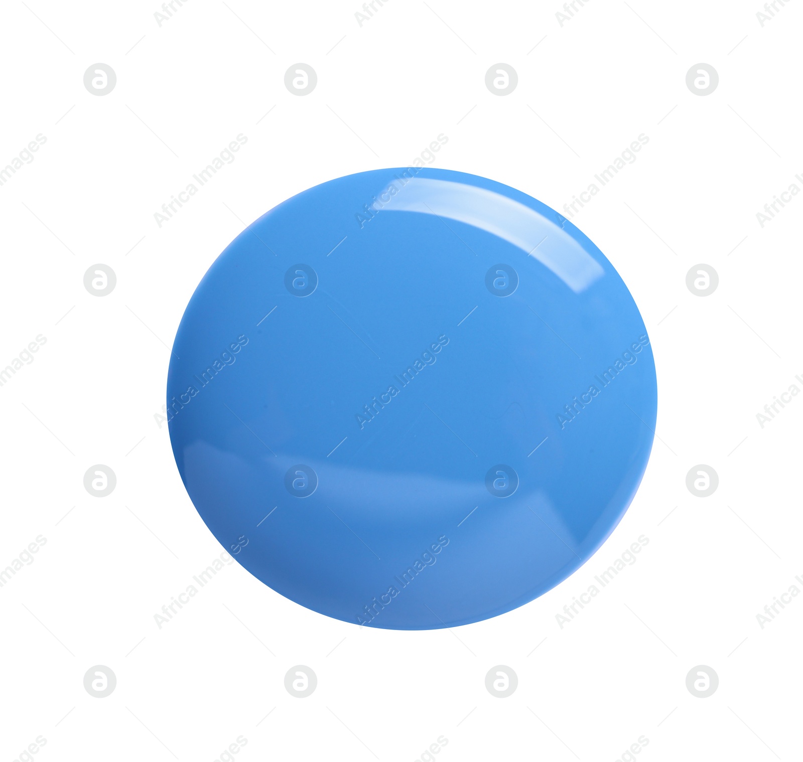 Photo of Sample of light blue nail polish isolated on white, top view