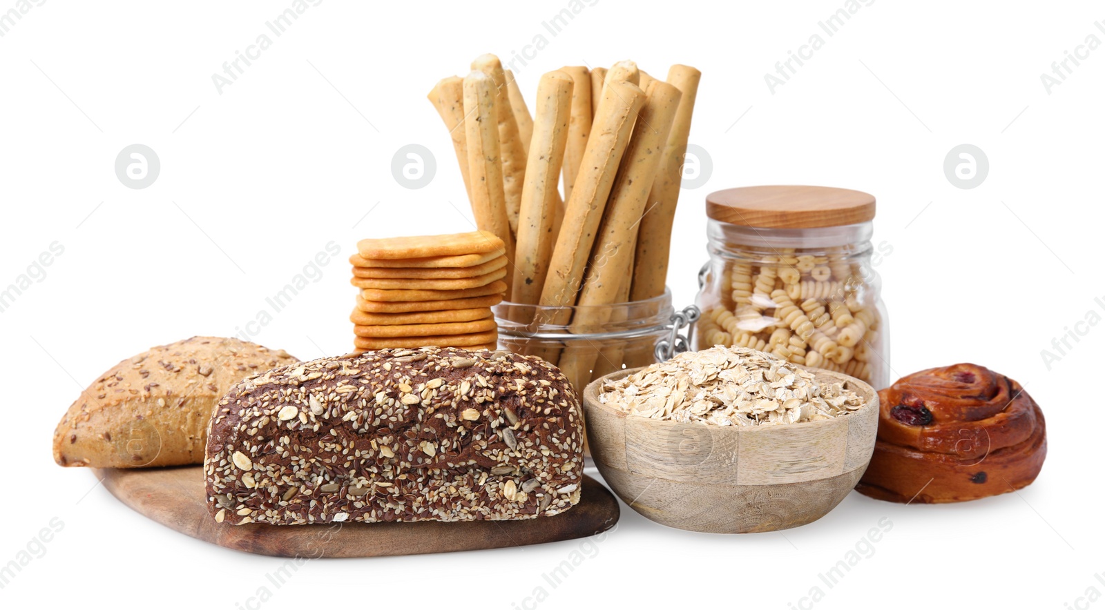 Photo of Different gluten free products on white background