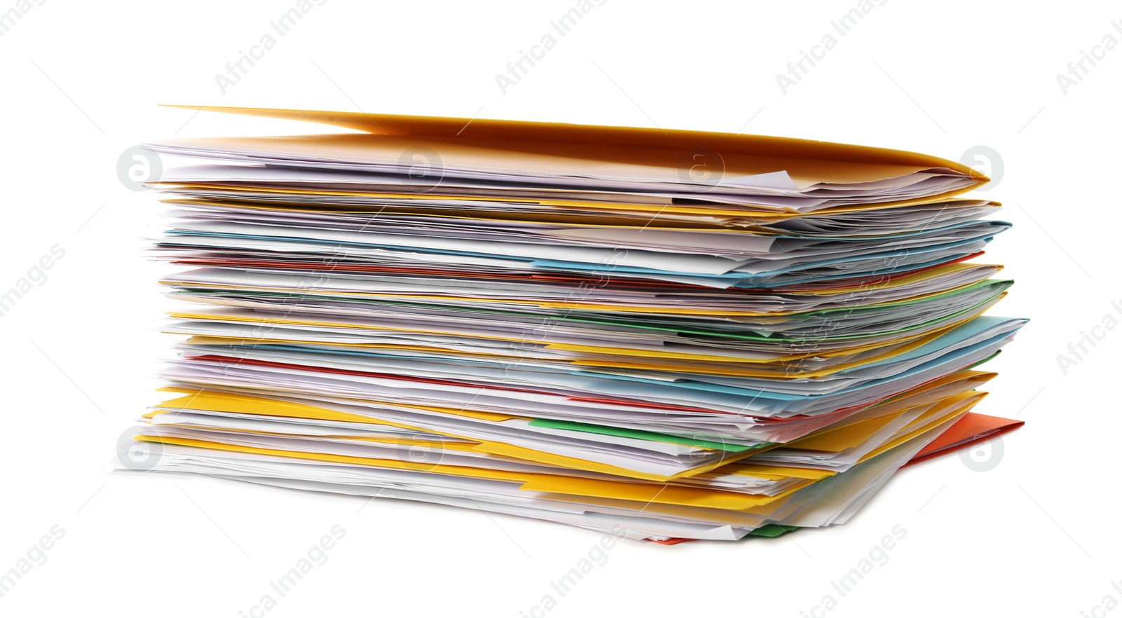 Photo of Stack of different files with documents on white background