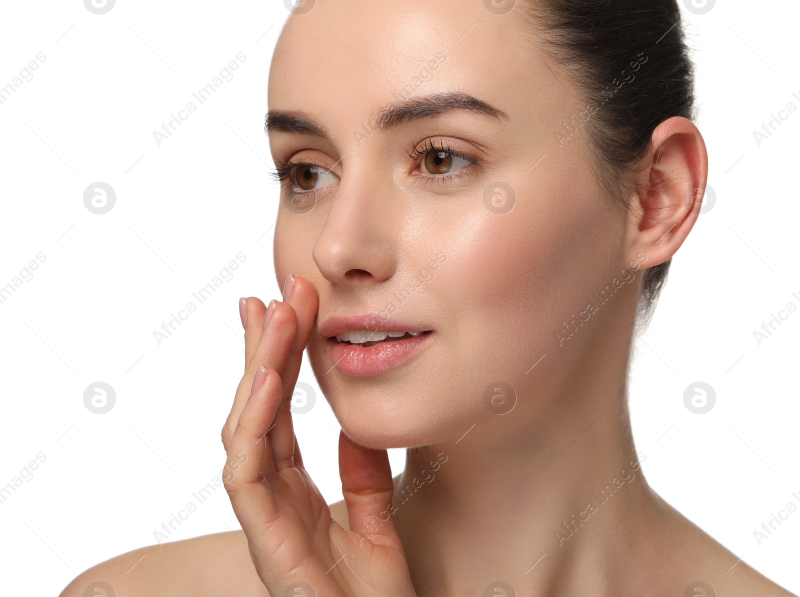 Photo of Portrait of beautiful young woman on white background