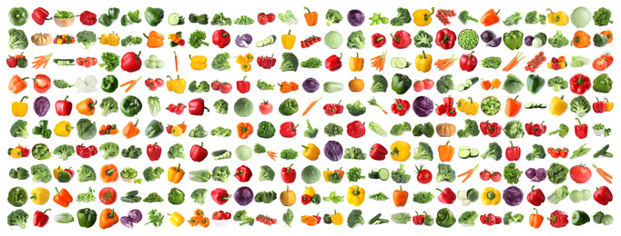 Image of Set of fresh ripe vegetables on white background. Banner design