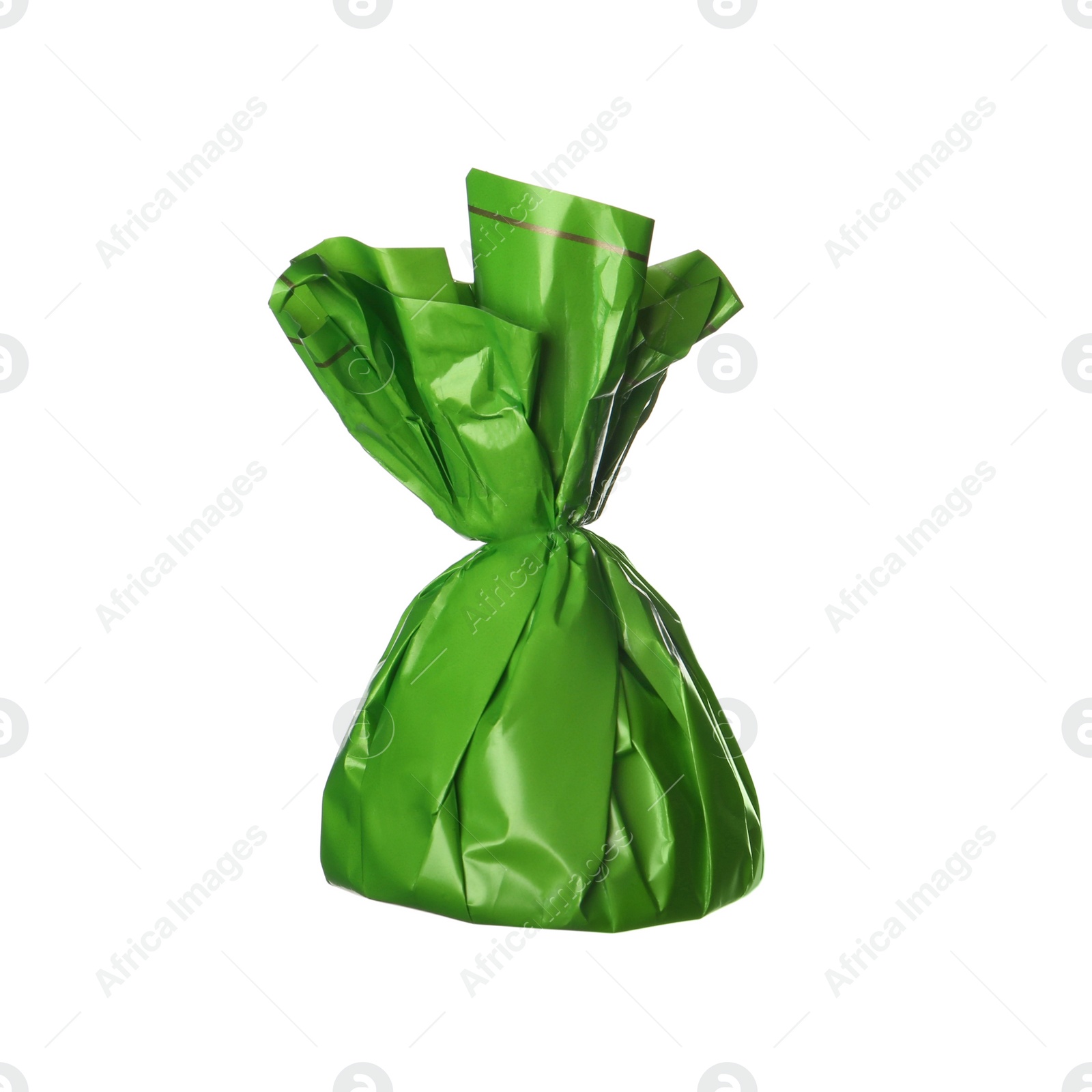 Photo of Delicious candy in green wrapper isolated on white