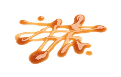 Photo of Stroke of sweet caramel sauce isolated on white