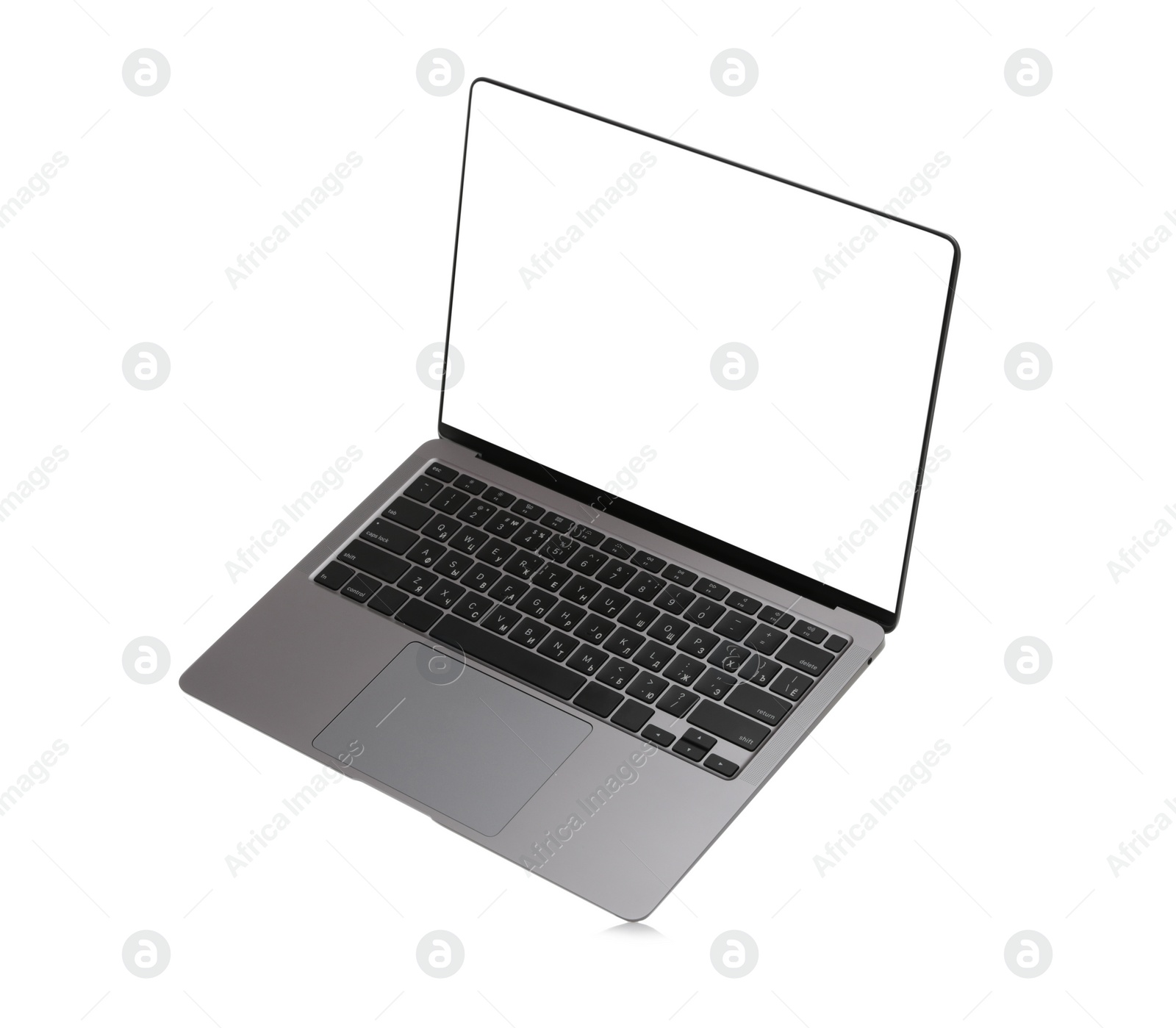 Photo of Laptop with blank screen isolated on white. Mockup for design