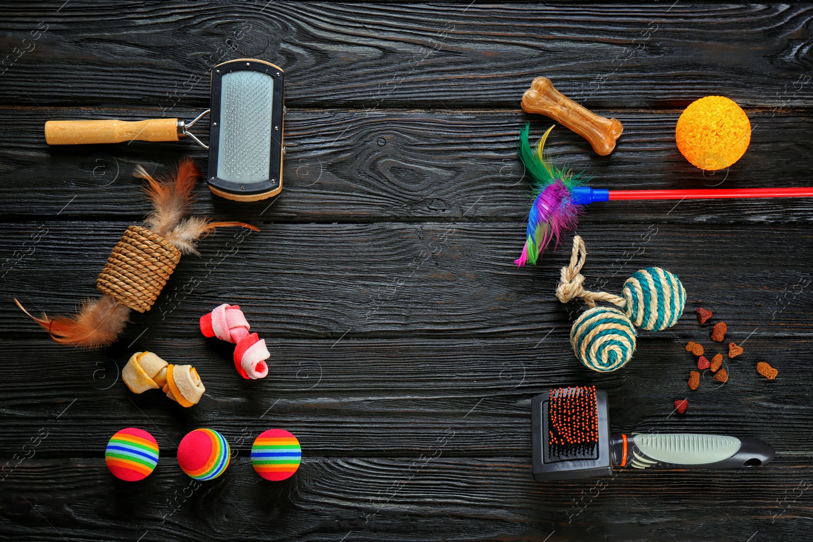 Photo of Cat's accessories on wooden background