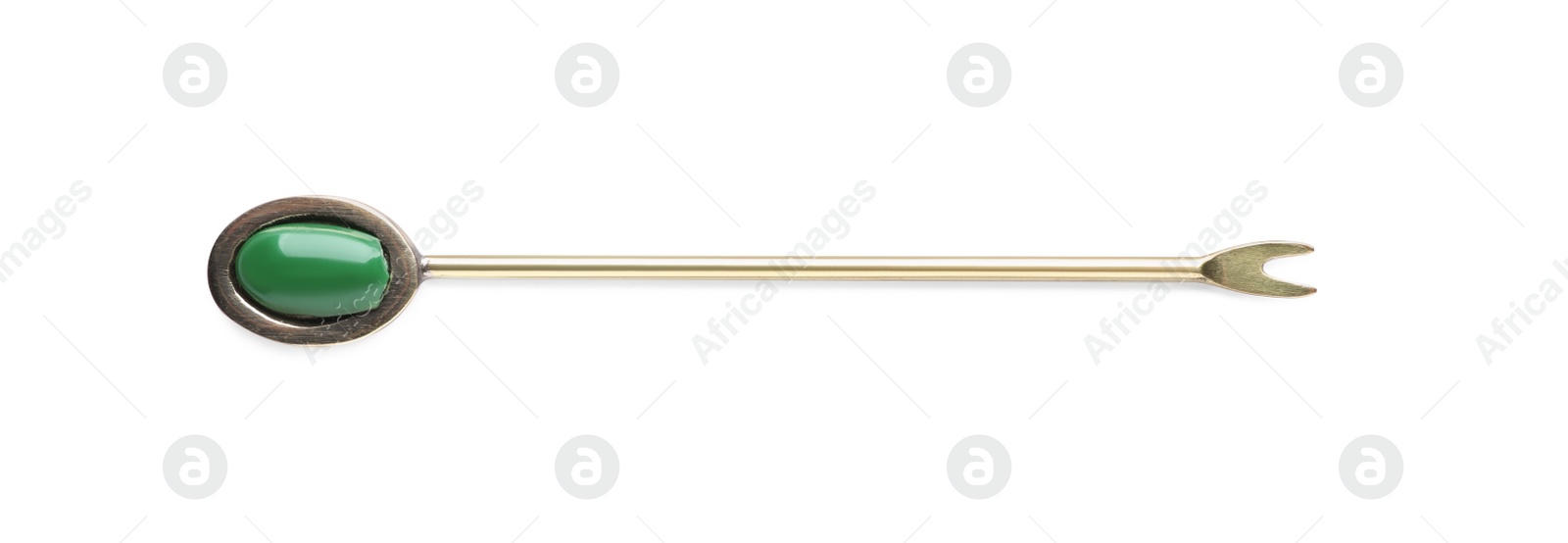 Photo of New stylish fork for canapes isolated on white, top view