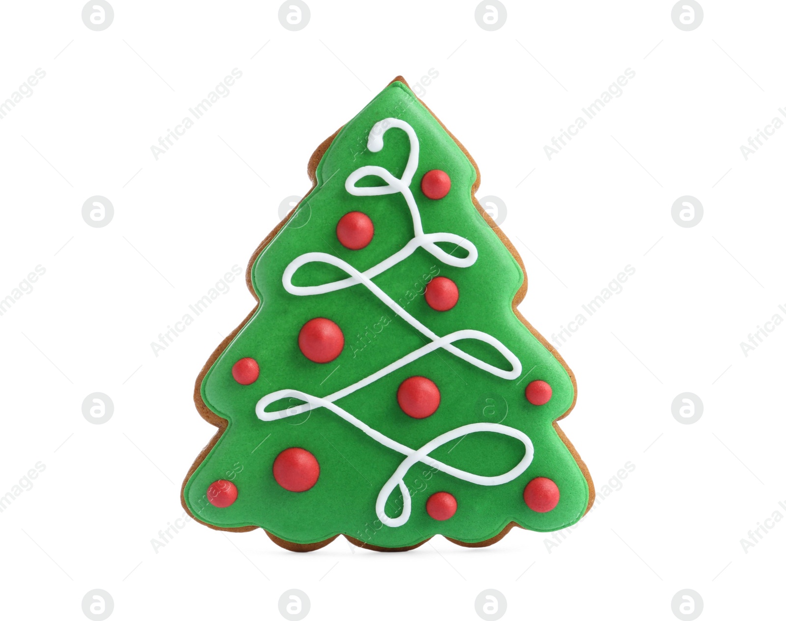 Photo of Christmas cookie in shape of fir tree isolated on white