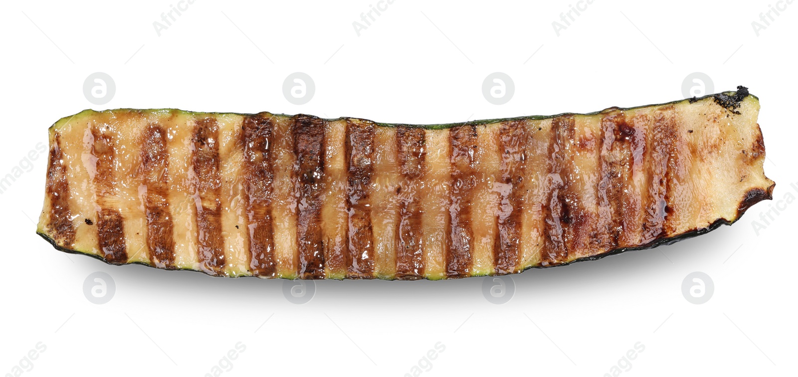 Photo of Slice of delicious grilled zucchini isolated on white, top view