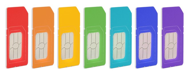 Set with different SIM cards on white background. Banner design