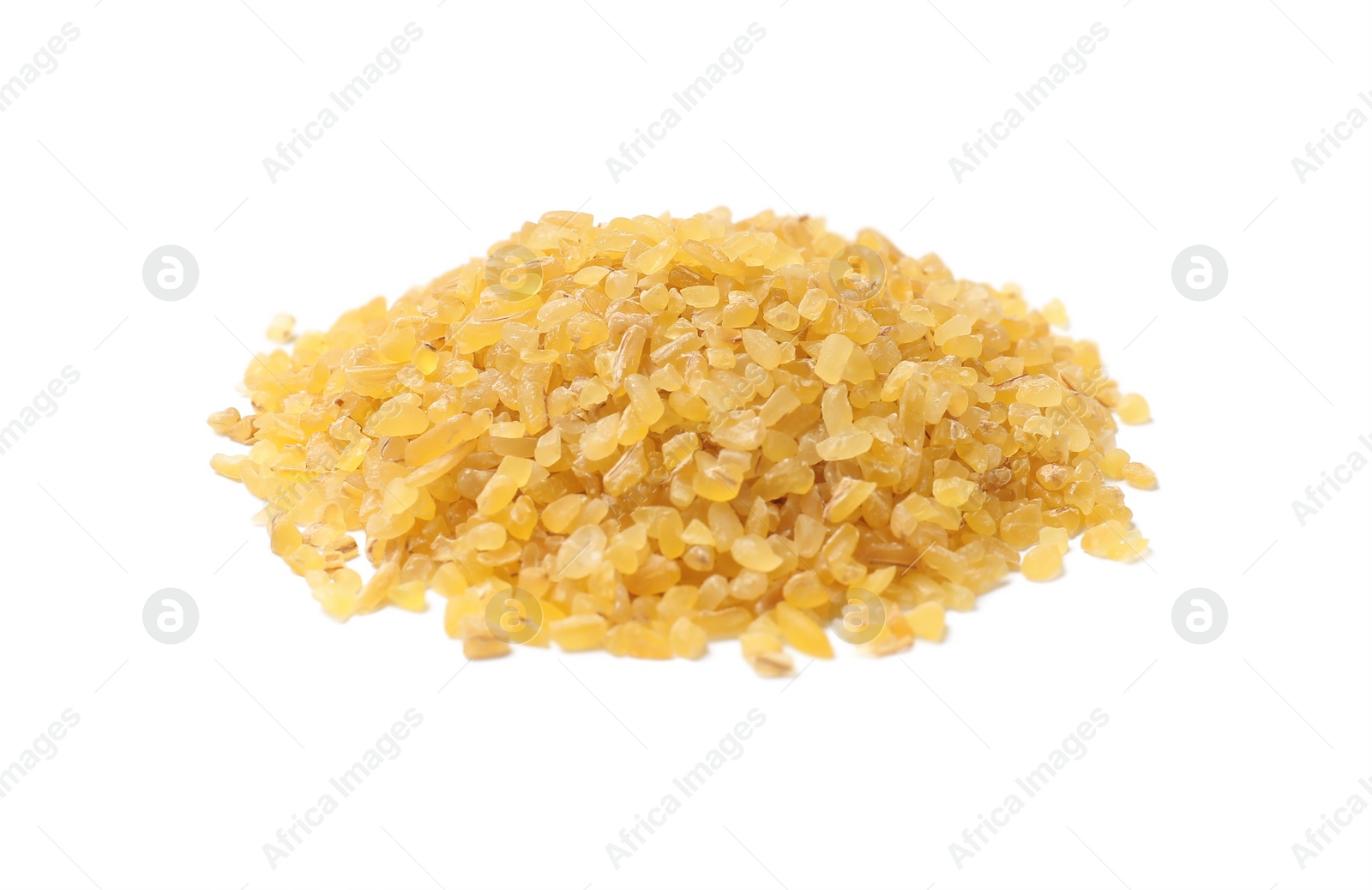 Photo of Pile of raw bulgur isolated on white