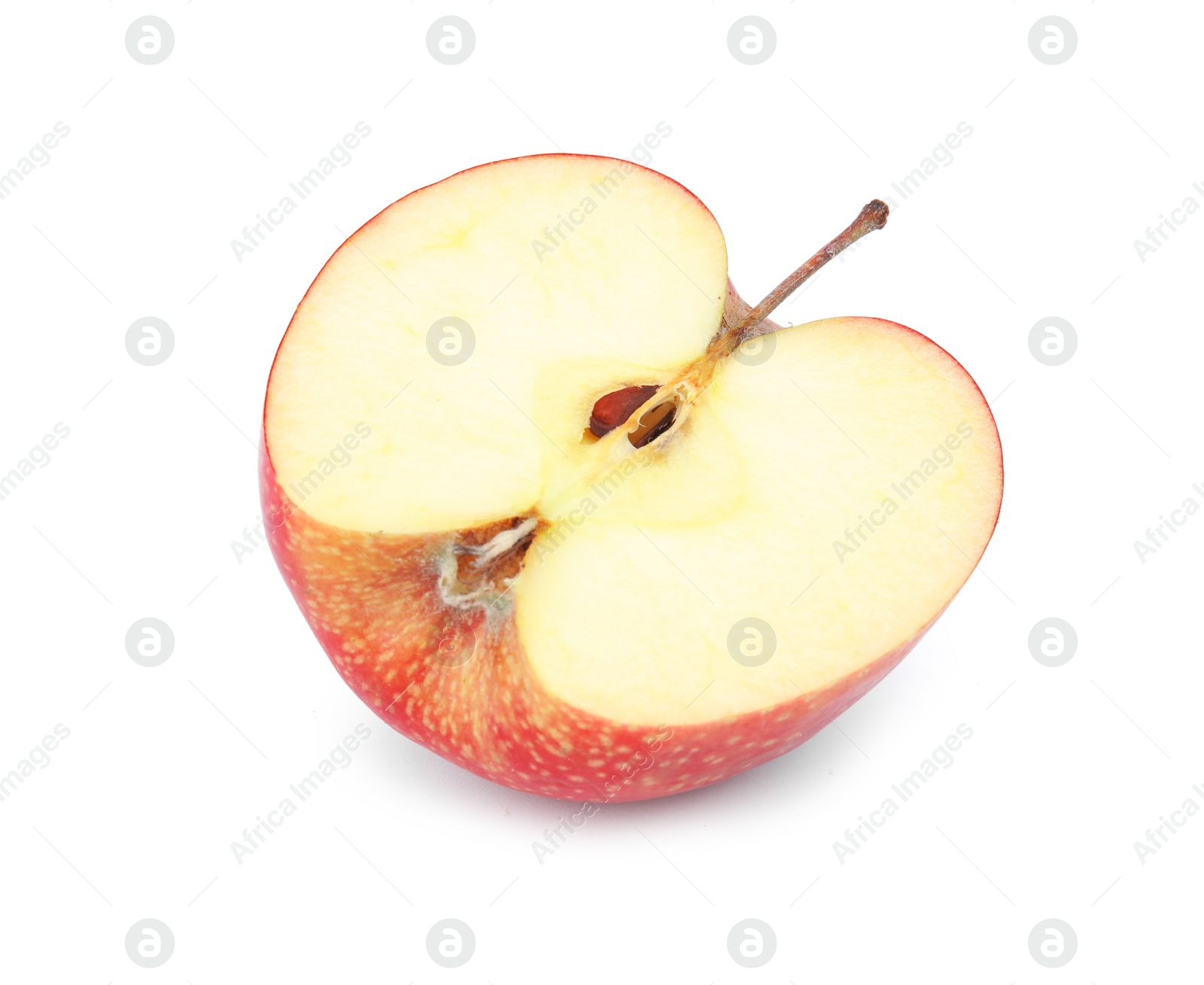 Photo of Half of ripe red apple on white background