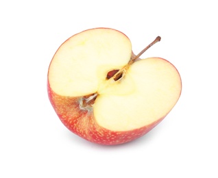 Photo of Half of ripe red apple on white background