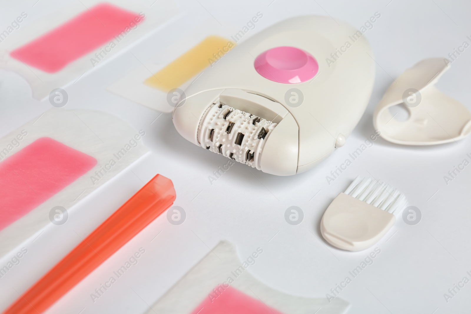 Photo of Set for epilation on white background