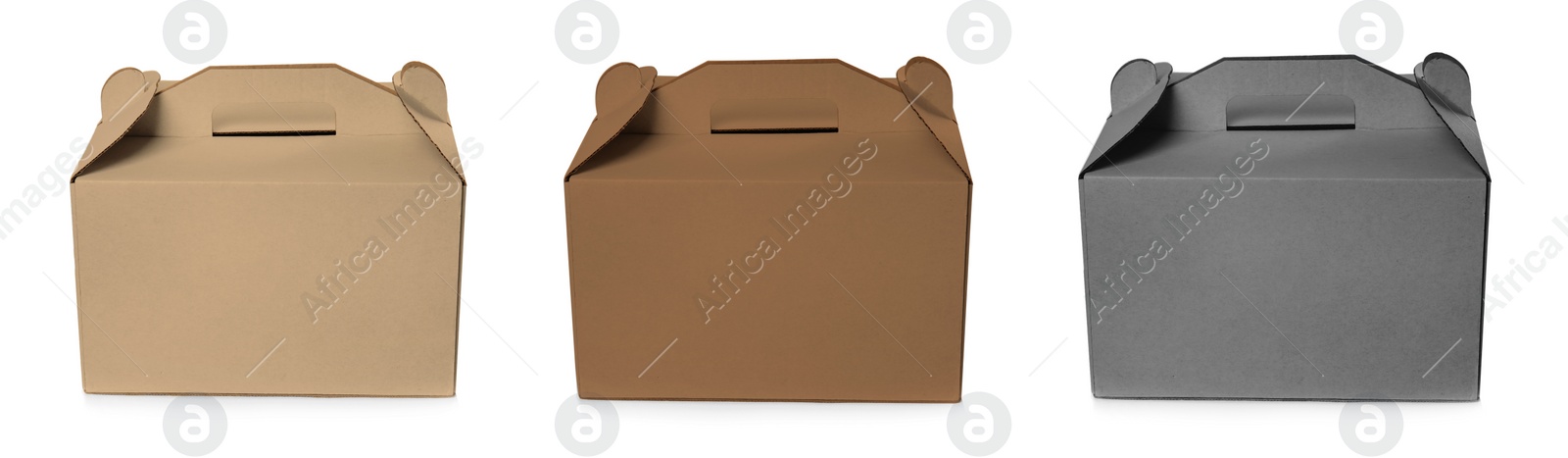 Image of Set of cardboard boxes on white background. Banner design