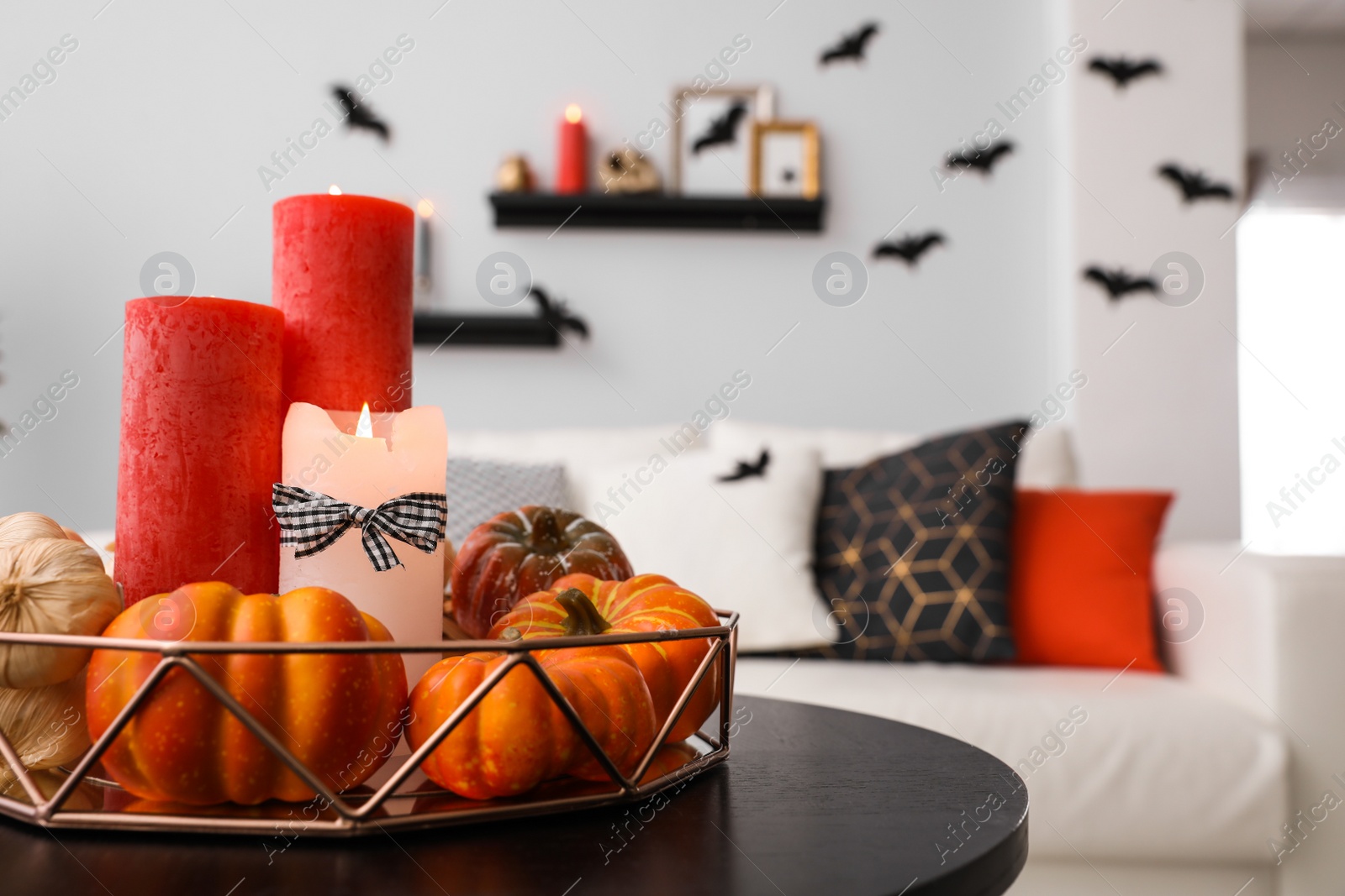 Photo of Halloween decor in room. Idea for festive interior