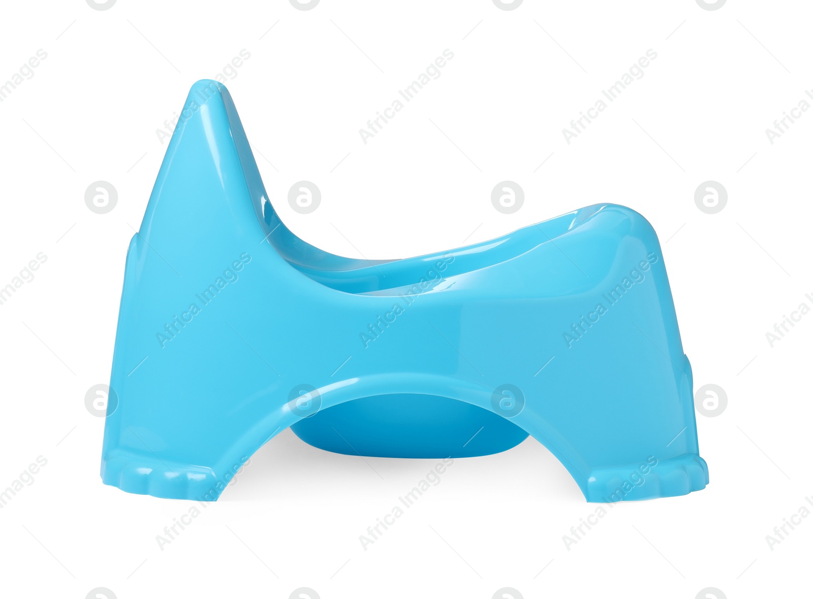 Photo of Light blue baby potty isolated on white. Toilet training