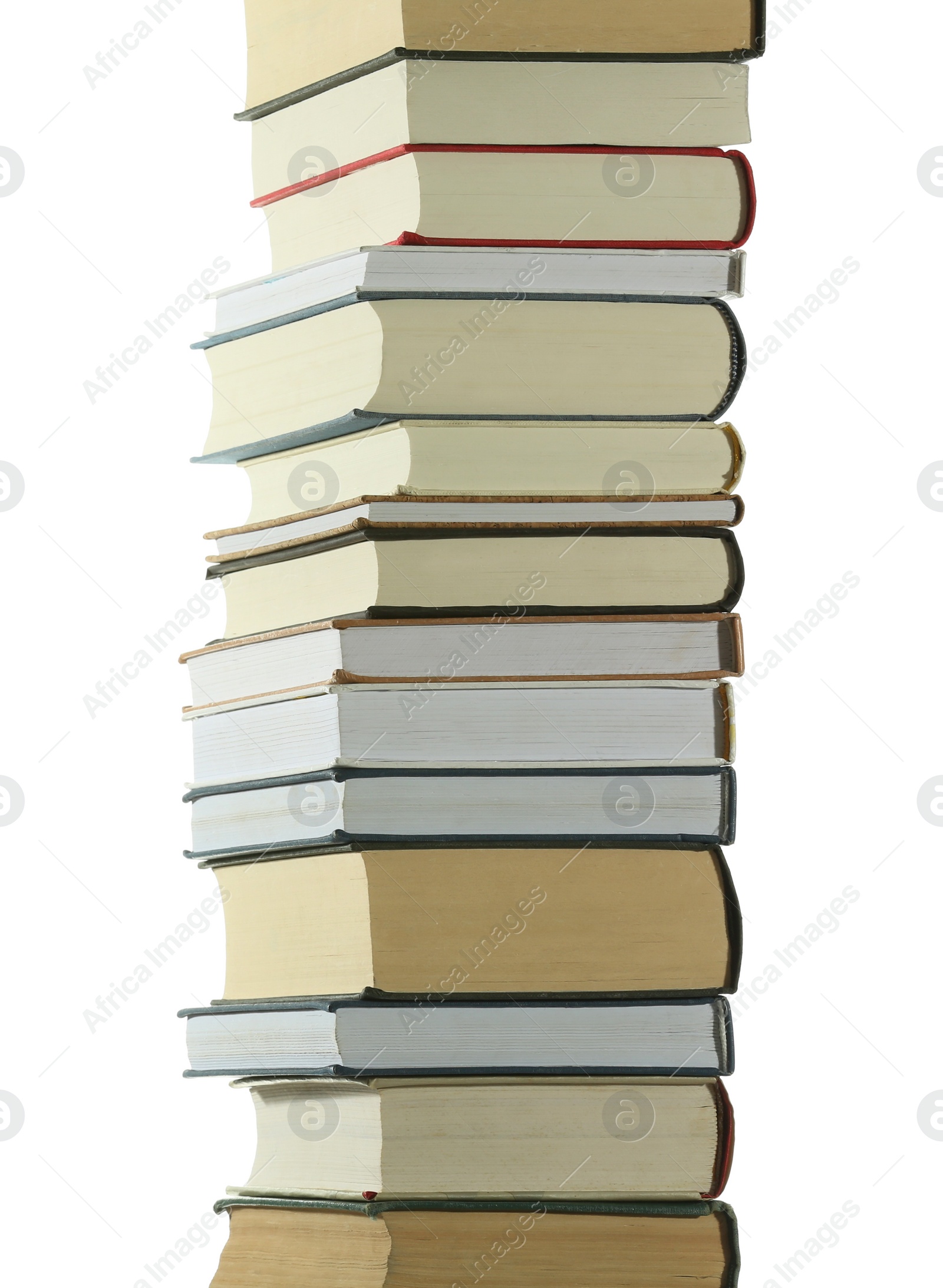 Photo of Stack of many different books isolated on white