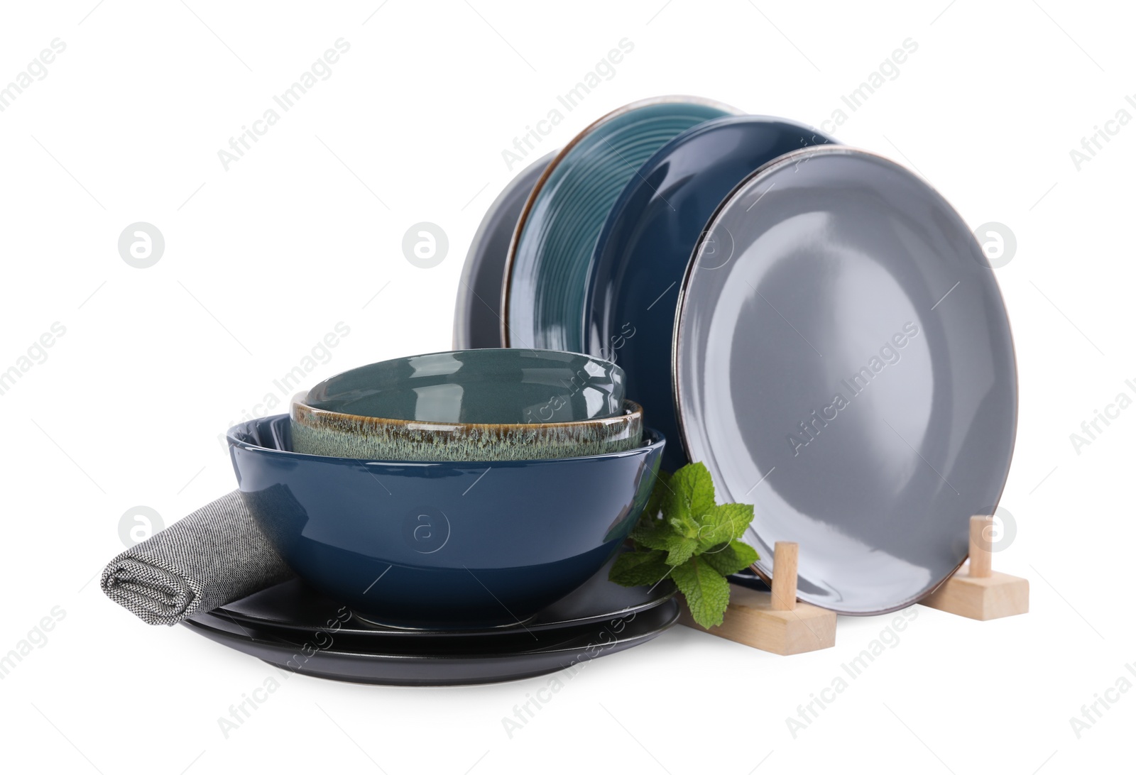 Photo of Set of beautiful tableware on white background