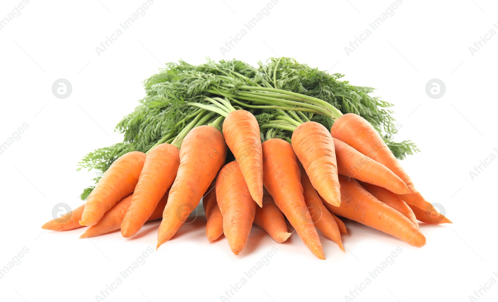 Photo of Bunch of fresh ripe carrots isolated on white