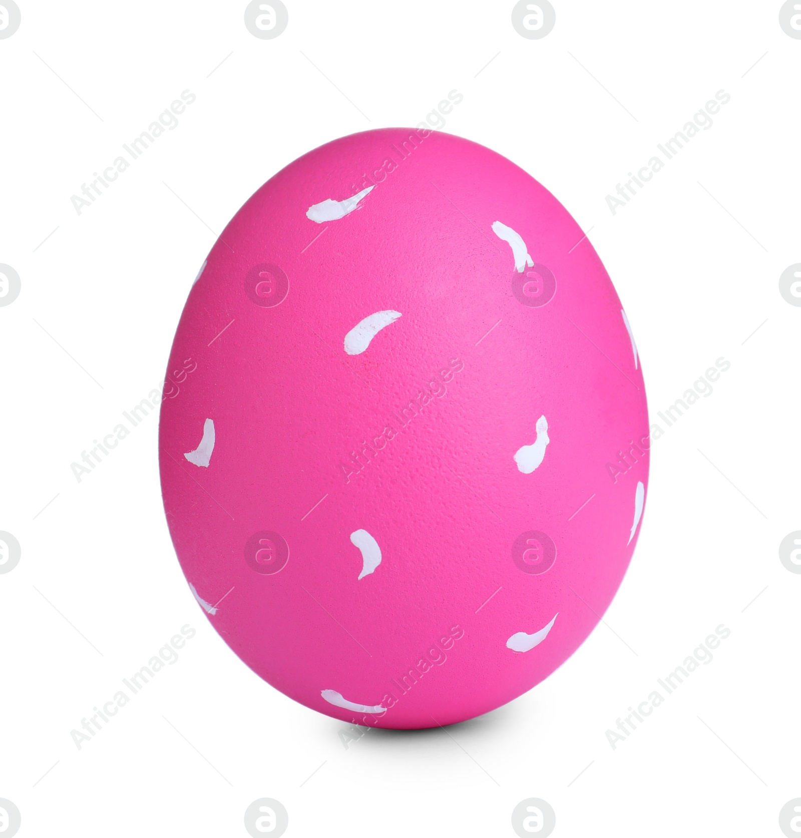 Photo of Painted pink egg with pattern isolated on white. Happy Easter