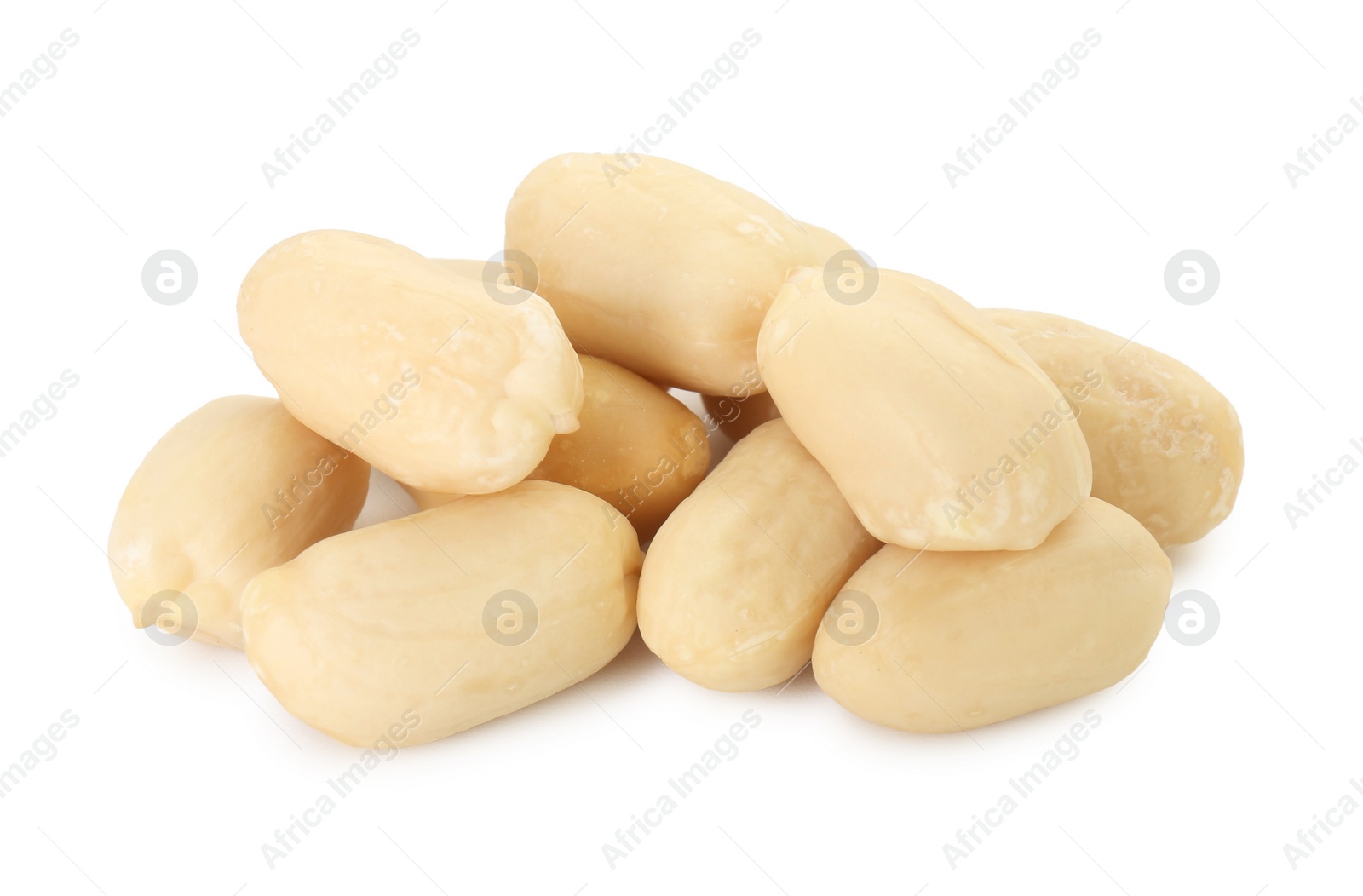 Photo of Pile of fresh peeled peanuts isolated on white