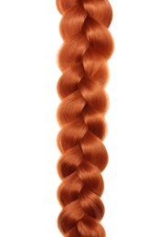 Beautiful long braid on white background. Healthy hair