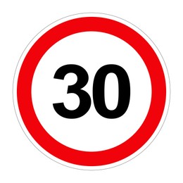 Illustration of Road sign MAXIMUM SPEED 30 on white background, illustration 