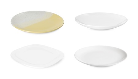 Image of Different clean plates isolated on white, set