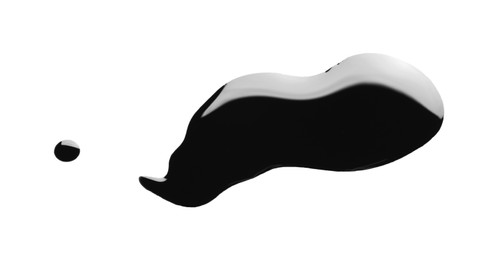 Photo of Blobs of black oil isolated on white, top view