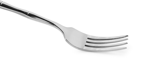 Photo of One new metal fork isolated on white