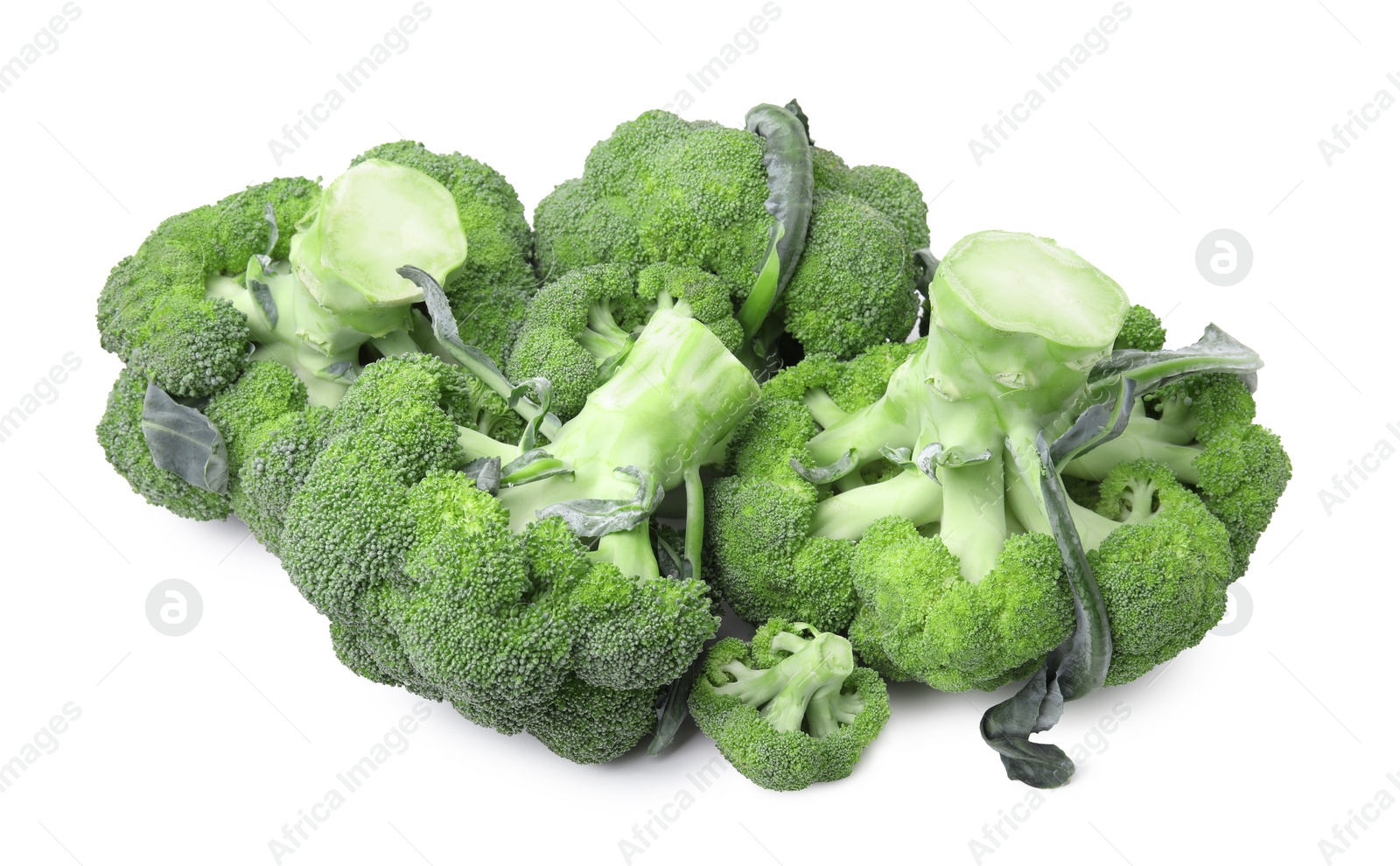 Photo of Pile of fresh raw green broccoli isolated on white