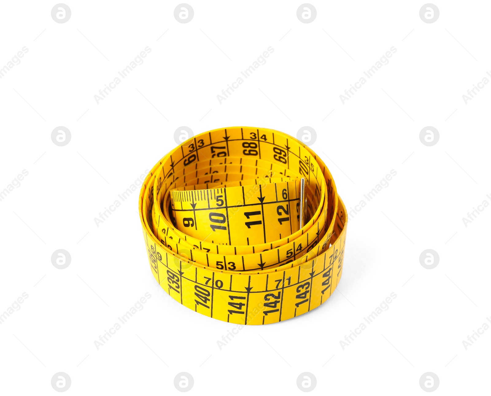 Photo of New yellow measuring tape isolated on white