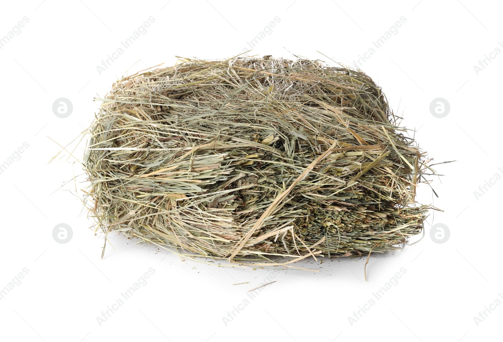 Photo of Dried hay isolated on white. Livestock feed