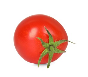 Photo of One ripe cherry tomato isolated on white