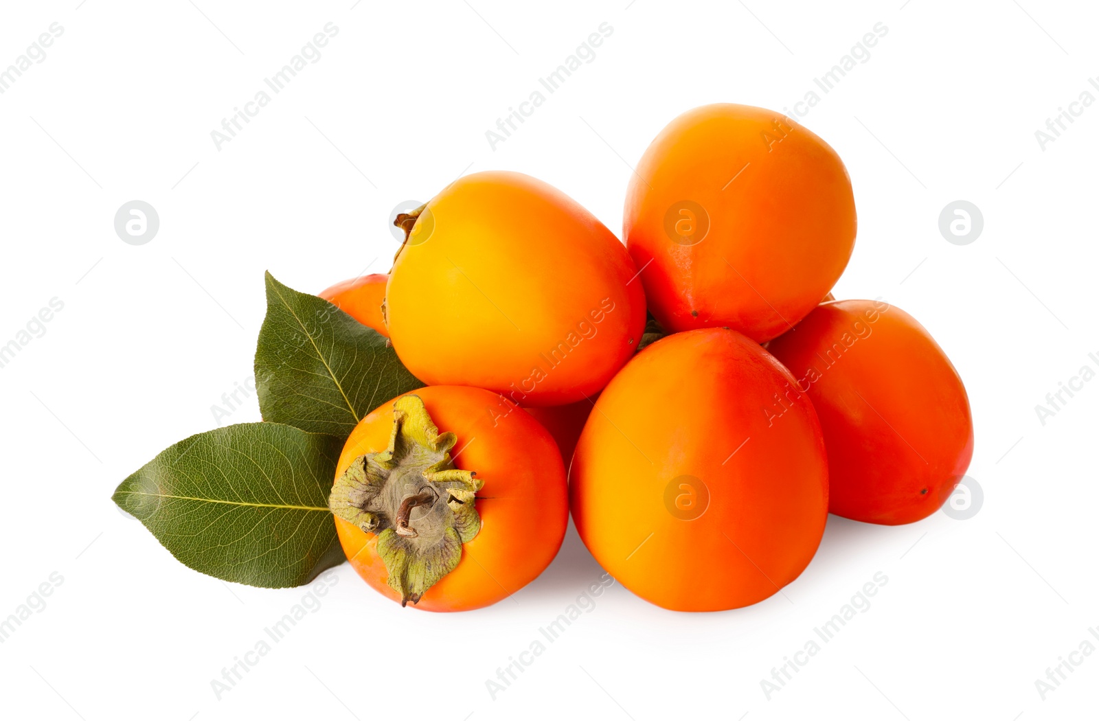 Photo of Delicious ripe juicy persimmons on white background