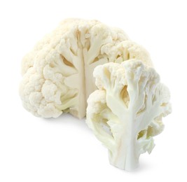 Cut fresh raw cauliflower on white background