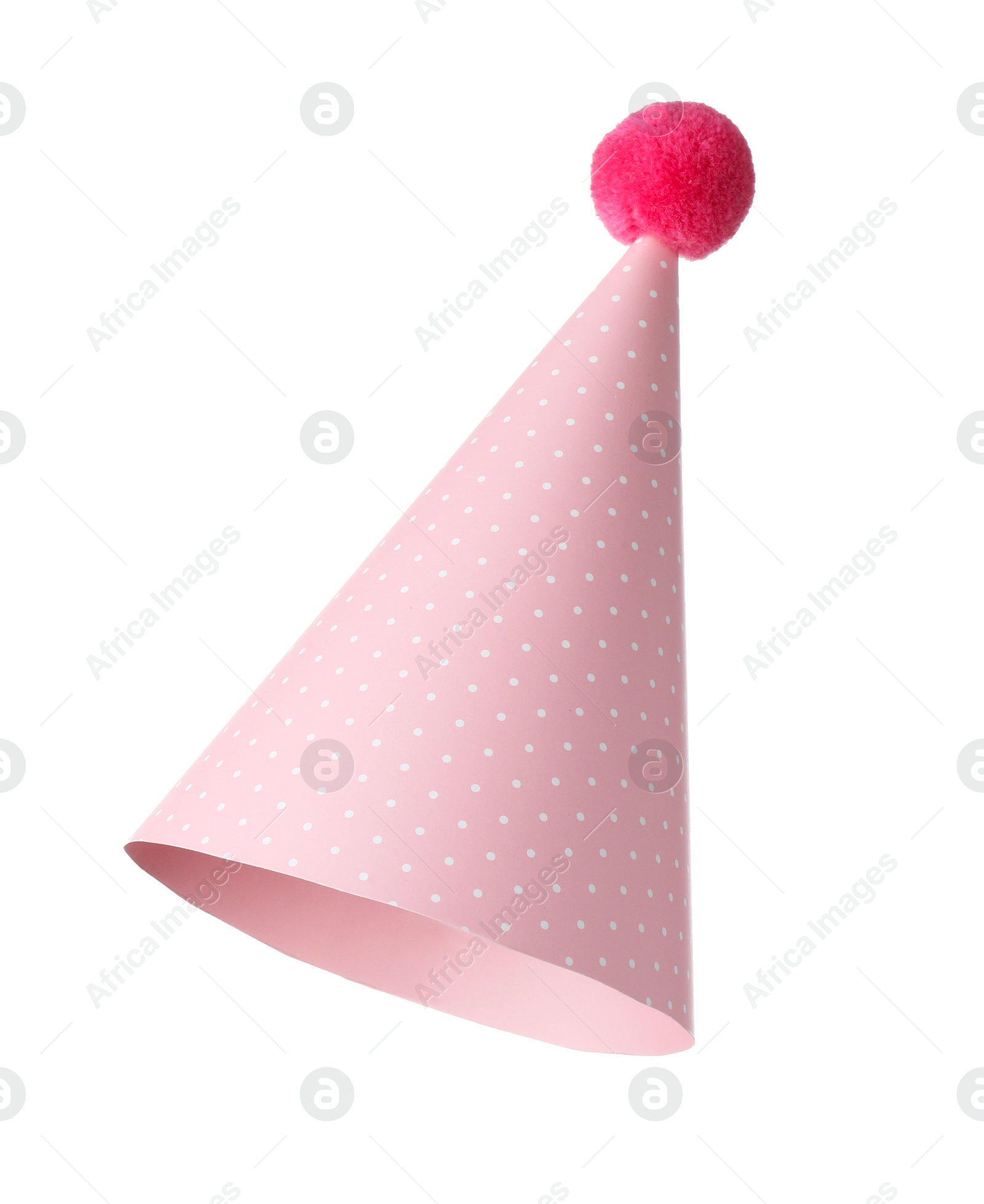 Photo of One pink party hat isolated on white