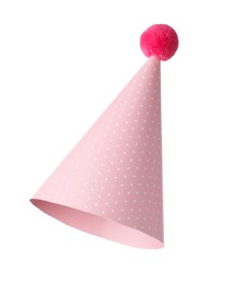 Photo of One pink party hat isolated on white