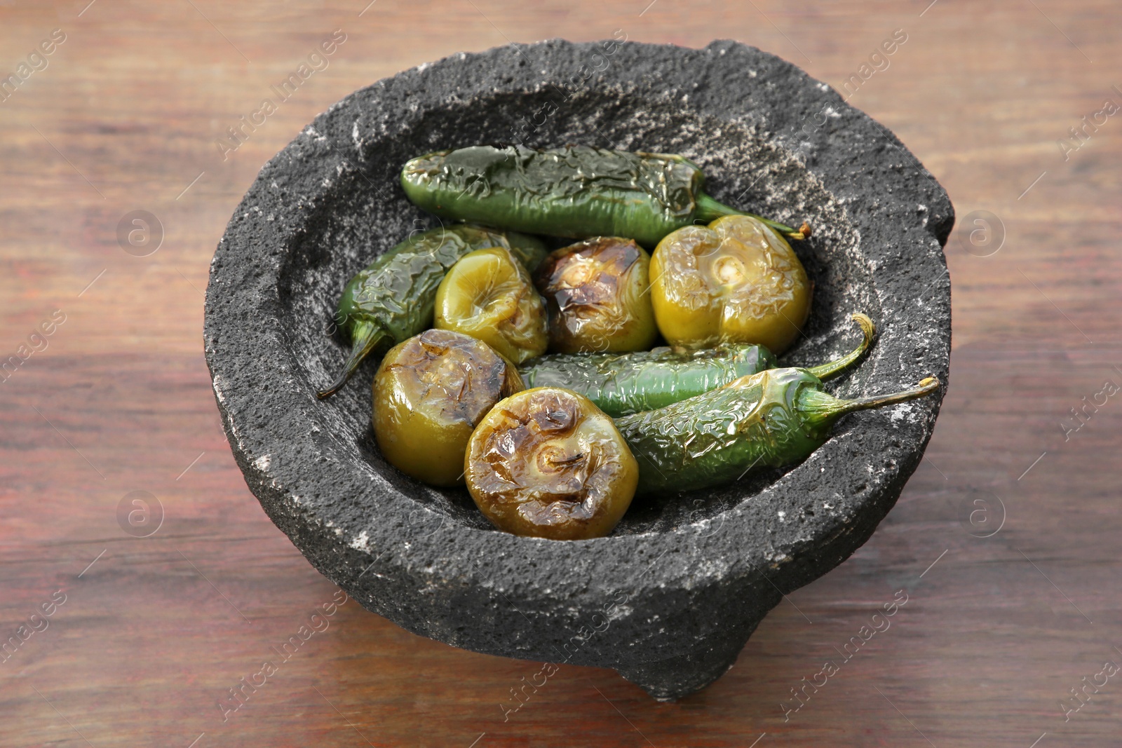 Photo of Different ingredients for cooking tasty salsa sauce on wooden table, closeup